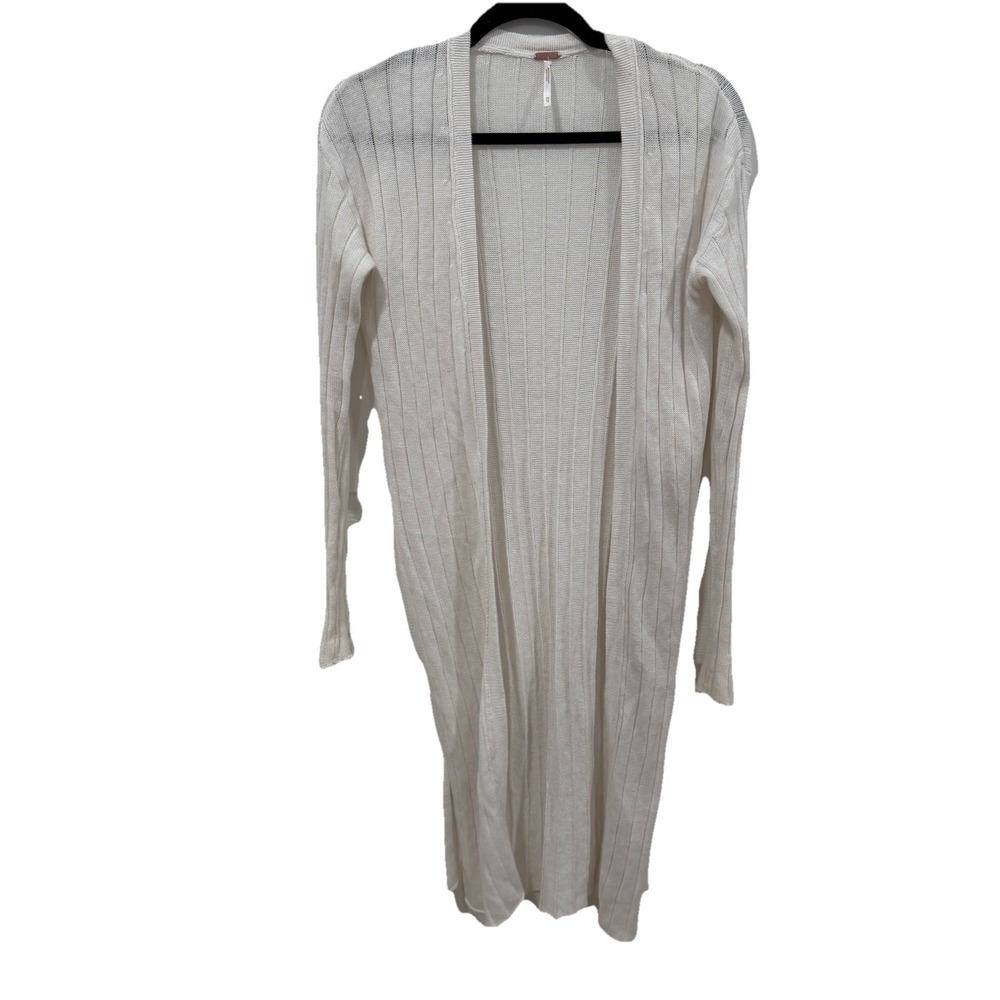 Free People White Ribbed Knit Duster Cardigan Long Sleeve Open Front‎ XS